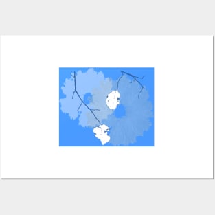 white leaf on blue background Posters and Art